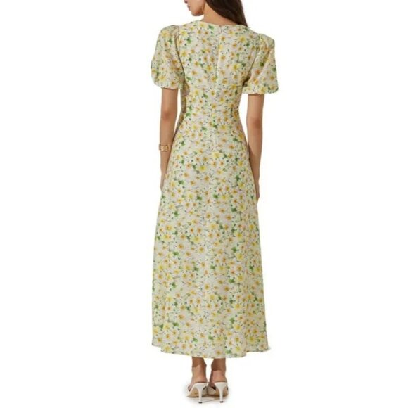 ASTR The Label Yellow Floral Puff Sleeve Midi Dress XL – Cottagecore, Romantic, - Picture 3 of 9